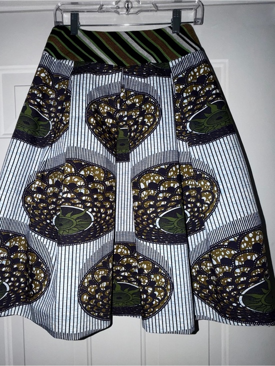 Stella Jean Dresses & Skirts - Stella Jean IT 42 A‑Line Ankara Print Midi Skirt Olive Gold Green African Wax